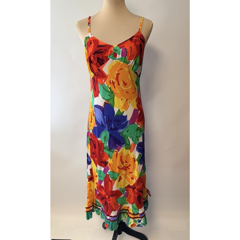 Vintage JAMS WORLD Babydoll Dress Midi Floral Colorful Medium Hawaii USA Resort